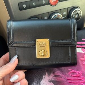 Coach Black Leather Wallet with Gold Clasp